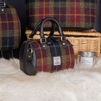Black & Red Tweed with Black Leather & Brass - Large Grab Bag with Adjustable Strap