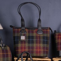 Black & Red Tweed with Black Leather & Brass - Large Shopper with long leather handles (no Strap)