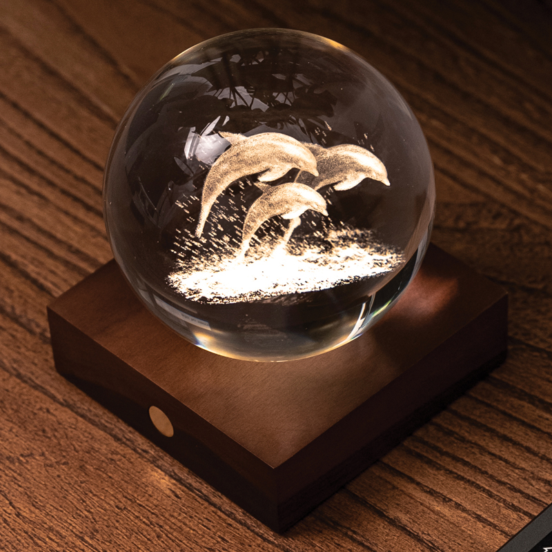 Amber Crystal Night/Desk Lights - Dolphins