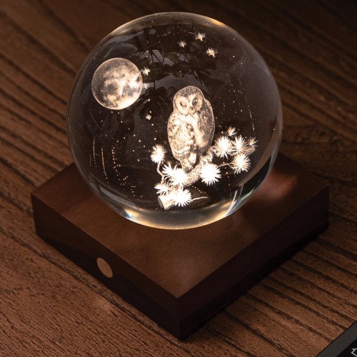 Amber Crystal Night/Desk Lights - Owl and Moon